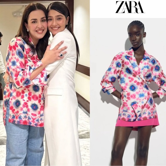 NWOT ZARA Printed Blazer Size XL Wrap Tie Tunic Top Lightweight Long Sleeve - Picture 2 of 16